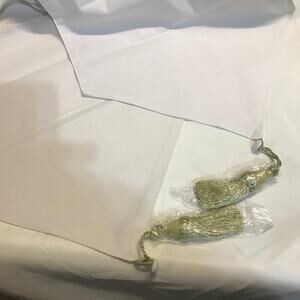 J C Penney Table Runner Gold Embroidered “Celebrate!” White 14x72